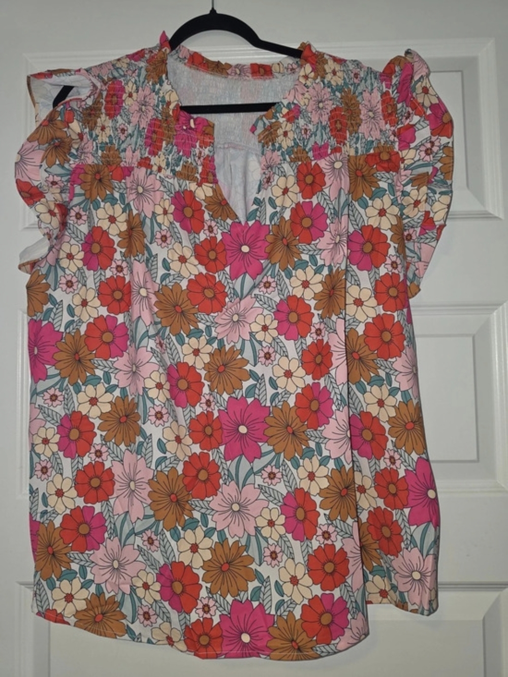 Floral Short Sleeve Blouse in Pink & Red Size 2X
